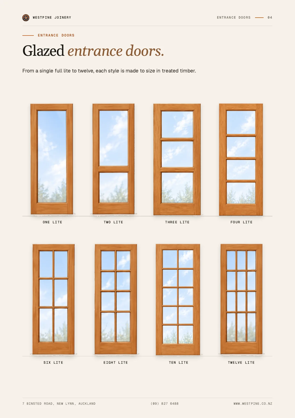 Glazed entrance doors page from the Westpine catalogue