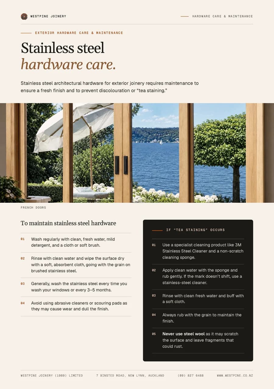 First page of Stainless steel hardware care