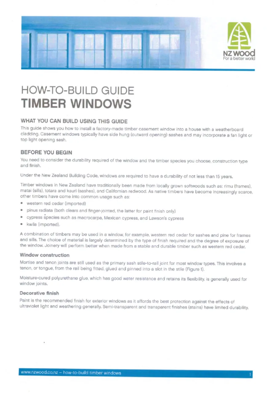 First page of How-to-build guide: timber windows