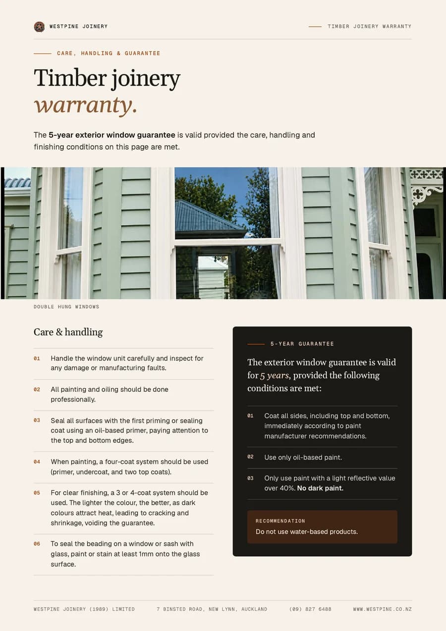 First page of Timber joinery warranty