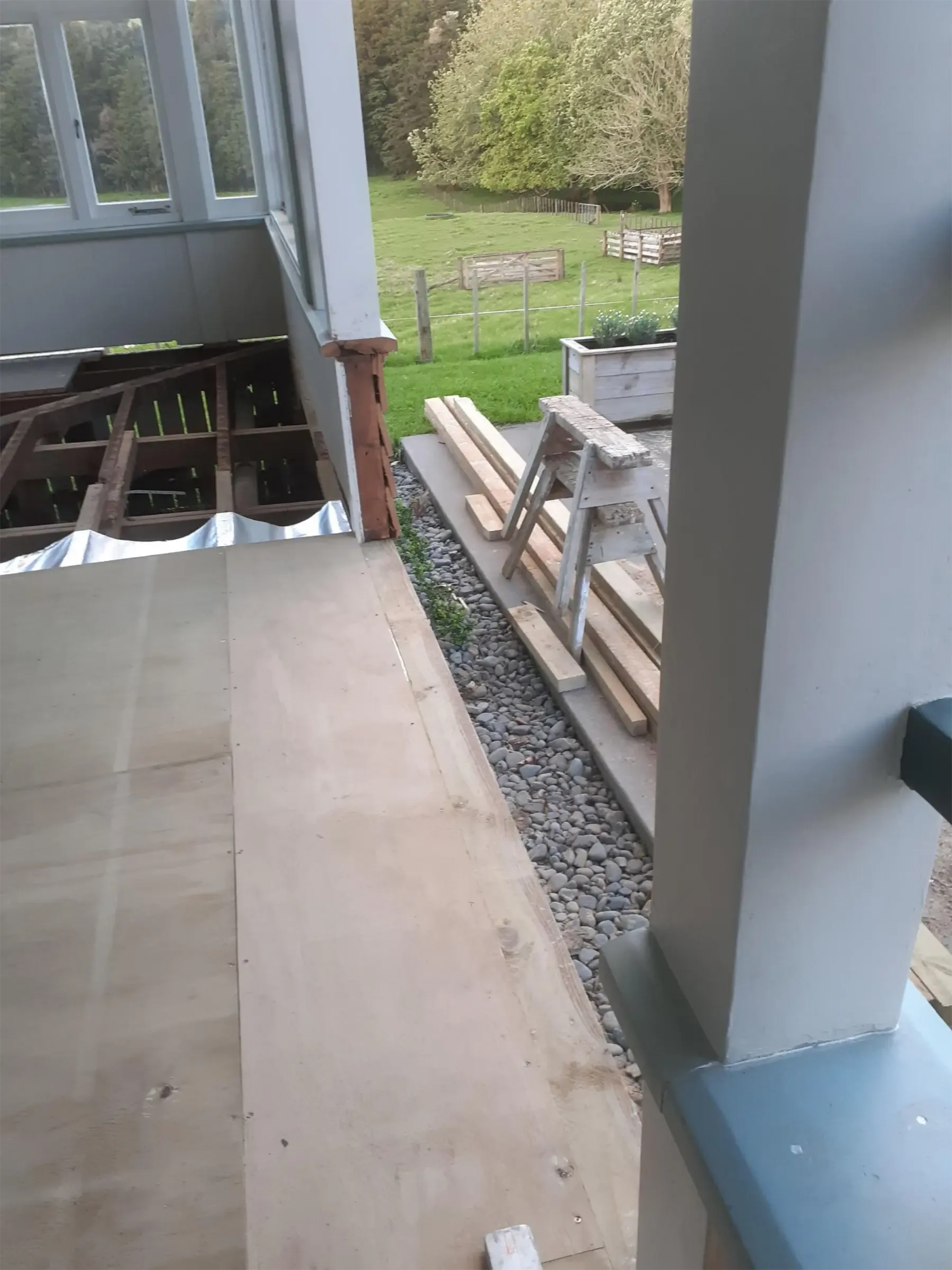 Opening cut for the new stairs