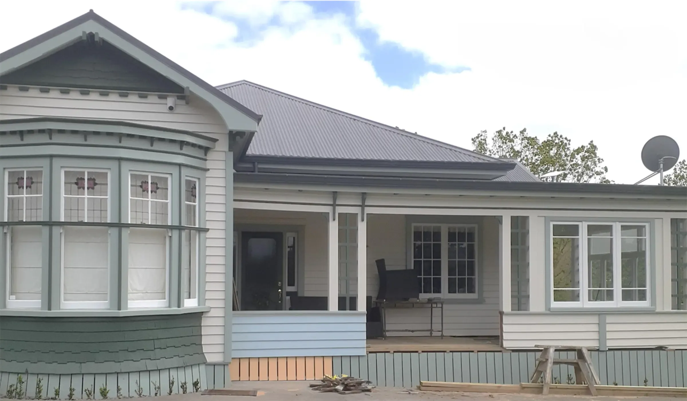 Exterior with new skirt and siding