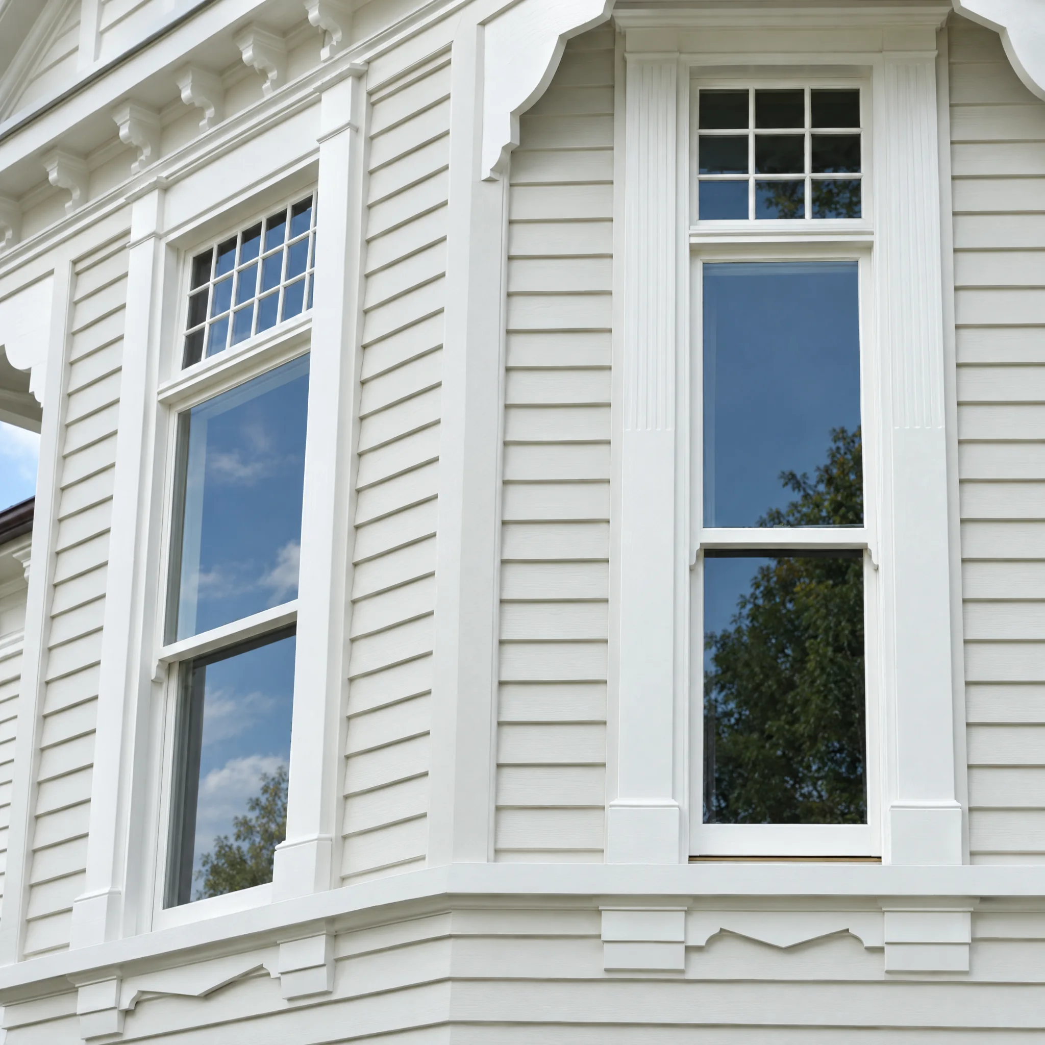 Villa bay with timber double hung sash windows