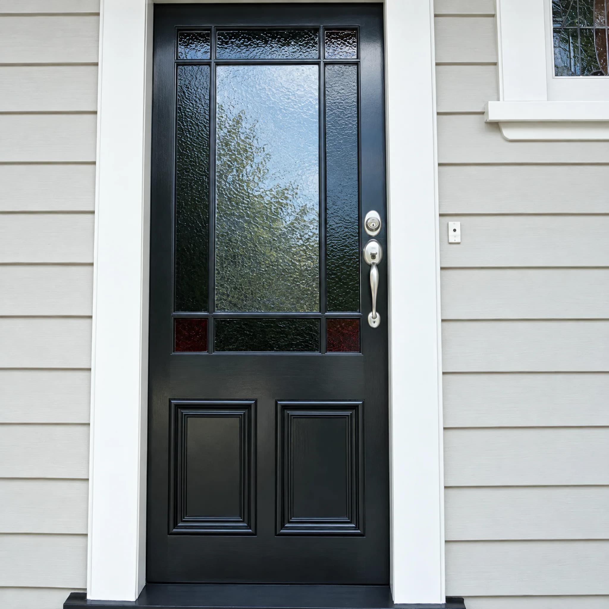 Timber entrance door with leadlight glazing