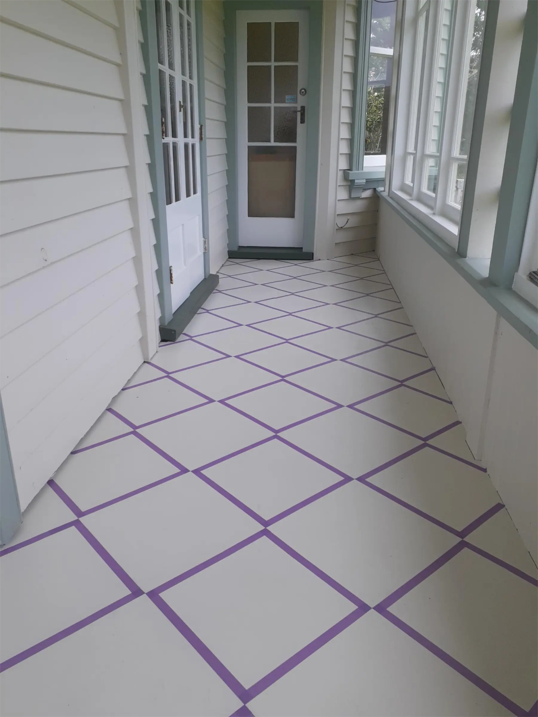 Corridor with masking tape pattern